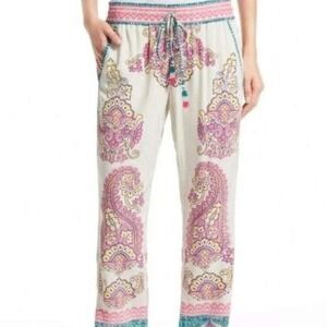 Calypso St. Barth White Paisley Print Wide Leg Lounge Pants Women's Size S